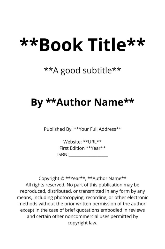 Title verso Book page template
