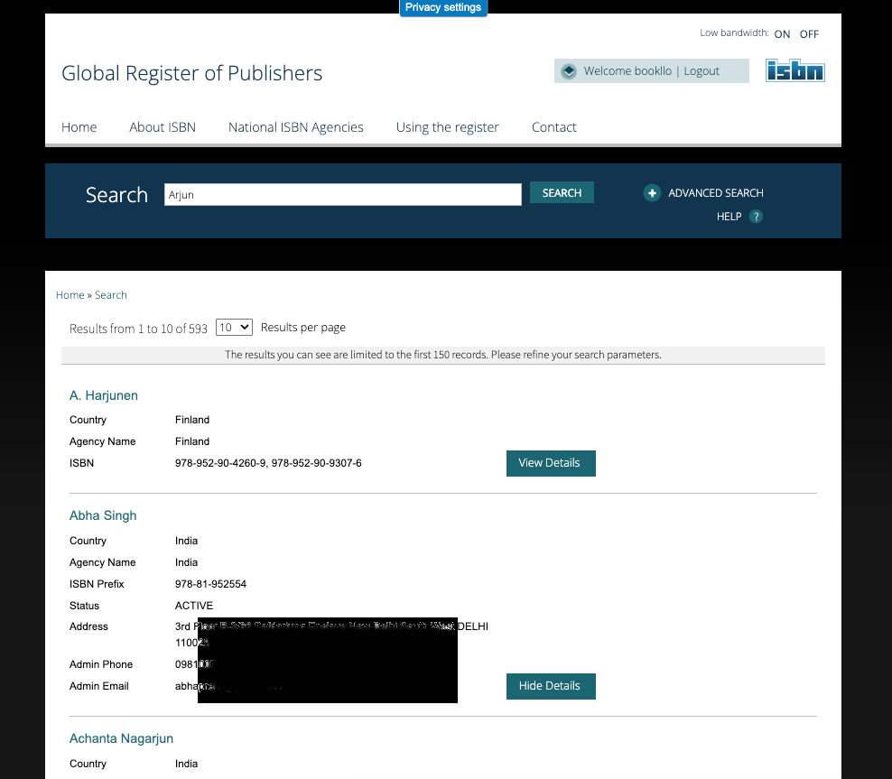 What is the Global Register of Publishers & Privacy concern 2 Privacy concern The Global Register of Publishers